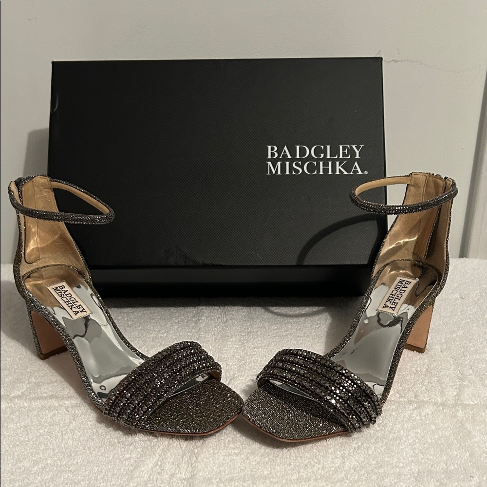 Badgley Mischka Glittering Black Ankle Strap Heels